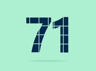 71 number, vector desing font.  Made of knife cut. For logo, brand label, design elements, corporate identity, application & more. IsolatedEps10 illustration