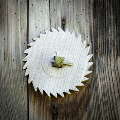 Wooden gear in an old barn for agriculture machinery