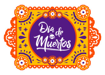 Dia de Muertos, Day of Dead spanish text Offering vector illustration.