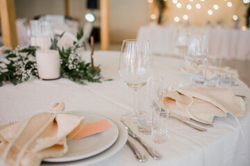 wedding decor on the table in the restaurant