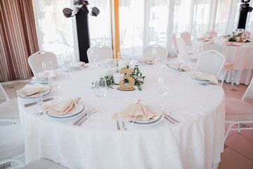wedding decor on the table in the restaurant