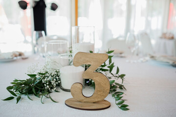 wedding decor on the table in the restaurant