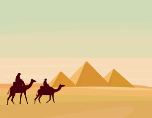 エジプトのピラミッドとラクダ