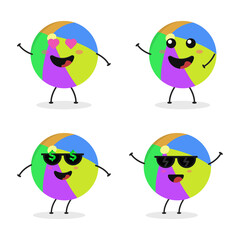 Cute flat cartoon beachball illustration. Vector illustration of a cute beach ball with a smiling expression.	