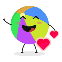 Cute flat cartoon beachball illustration. Vector illustration of a cute beach ball with a smiling expression.	