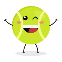 Cute flat cartoon tennis ball illustration. Vector illustration of a cute tennis ball with a smiling expression.