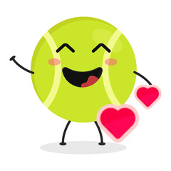 Cute flat cartoon tennis ball illustration. Vector illustration of a cute tennis ball with a smiling expression.