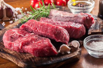 Raw beef steak on a cutting board