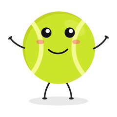 Cute flat cartoon tennis ball illustration. Vector illustration of a cute tennis ball with a smiling expression.