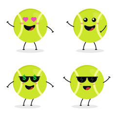 Cute flat cartoon tennis ball illustration. Vector illustration of a cute tennis ball with a smiling expression.