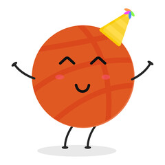 Cute flat cartoon basketball illustration. Vector illustration of a cute basketball with a smiling expression.