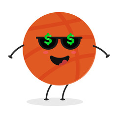Cute flat cartoon basketball illustration. Vector illustration of a cute basketball with a smiling expression.