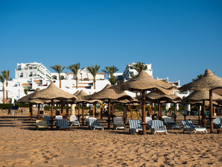 Beautiful empty beach. Close-up, side view. Vacation and Travel Concept