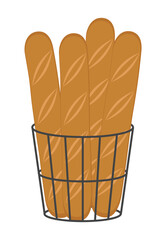 Loaves in black metal basket. Isolated on a white background. Vector illustration.