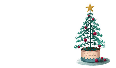 Simple decorated Christmas tree. Vector illustration on white background.