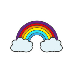 Color Rainbow With Clouds, With Gradient Mesh, Vector Illustration