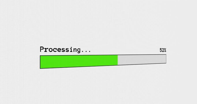 Processing progress bar computer screen animation loop isolated on white background with green download bar progress indicator display in 4K. Loading Screen with percentage