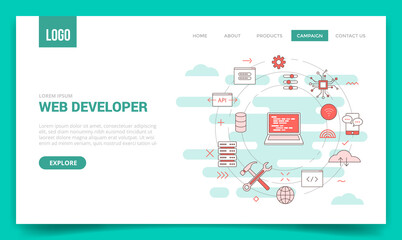 web developer concept with circle icon for website template or landing page banner homepage