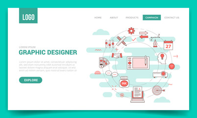 graphic designer concept with circle icon for website template or landing page banner homepage