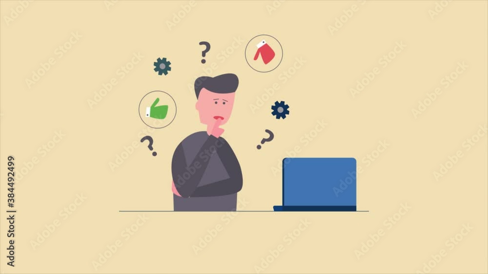 Poster confused businessman, thinking and surrounded with questions marks. not sure, doubtful and unable to