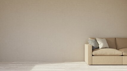 A sofa in a living room, empty wall, 3D render.