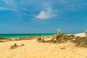 Balanced stones on the beach