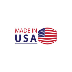 Made in usa logo design. Flag made america american states flags product badge quality patriotic labels emblem star ribbon sticker,Vector illustration
