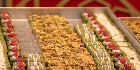 Authentic and traditional Arabian cookies in the Mahane Yehuda market in Jerusalem