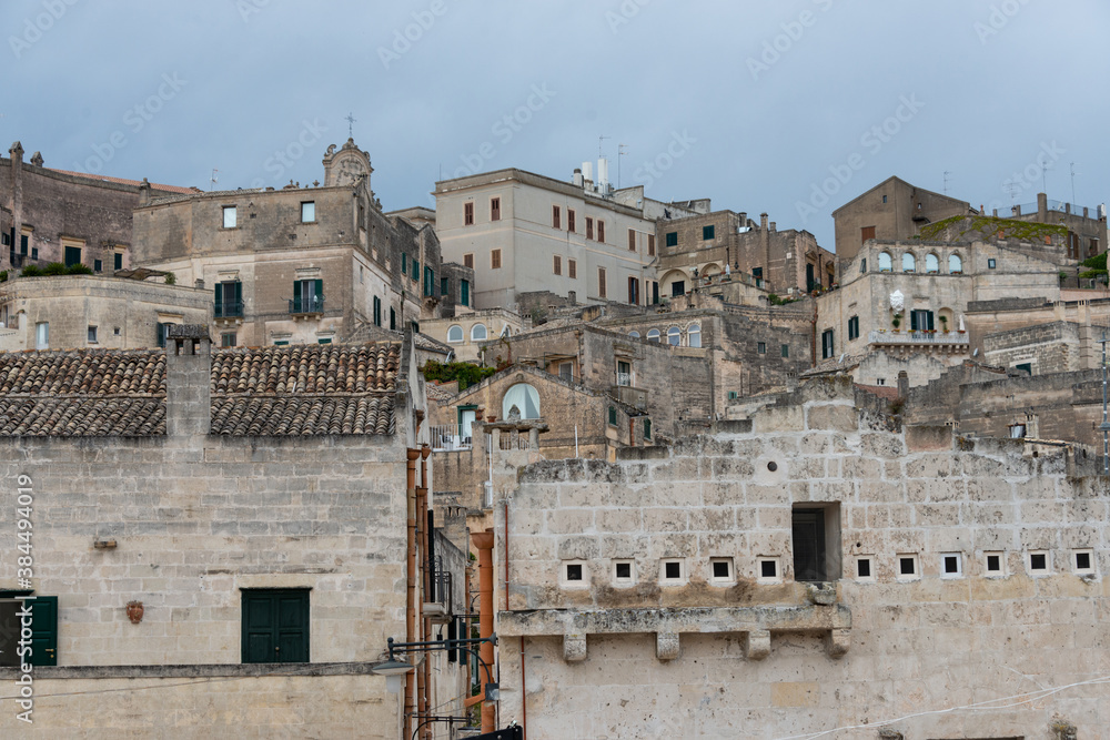 Wall mural view of the sassi of matera city located on a rocky outcrop in basilicata