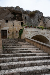 view of the sassi of Matera city located on a rocky outcrop in Basilicata