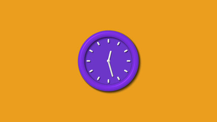 Counting down purple color 3d wall clock isolated on orange color background, 12 hours wall clock