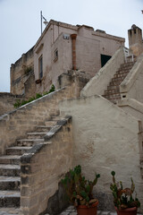 view of the sassi of Matera city located on a rocky outcrop in Basilicata