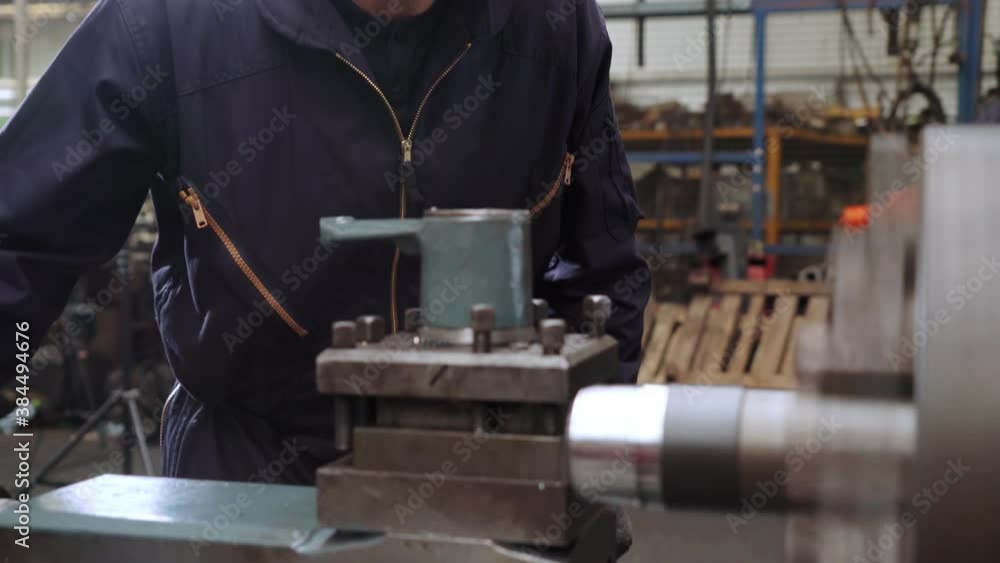 Poster smart factory worker using machine in factory workshop . industry and engineering concept.