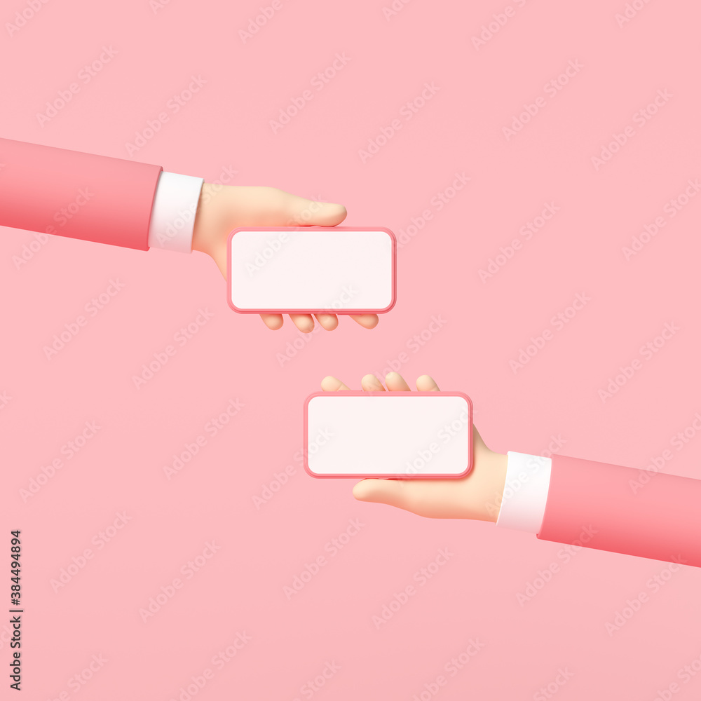 Poster 3d closeup hands holding smartphone with an empty screen. 3d render