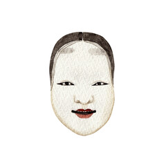 小面 女性　能 能面 狂言　水彩 イラスト