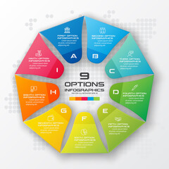 Nonagon infographic,Colorful template with 9 options,Vector illustration.