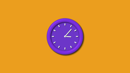 Amazing purple color 12 hours 3d wall clock isolated on orange color background, Counting down wall clock,3d cock isolated