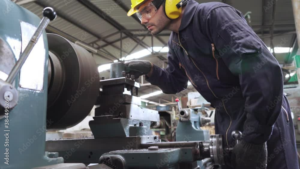 Poster smart factory worker using machine in factory workshop . industry and engineering concept.