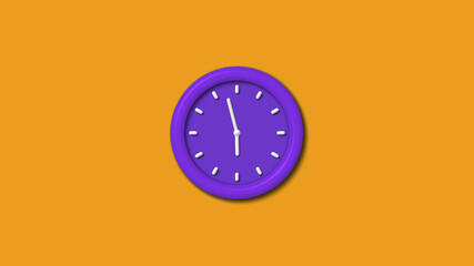 Purple color 12 hours 3d wall clock isolated on orange color background,3d wall clock,clock isolated