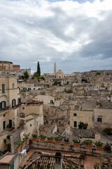 Fototapeta premium view of the sassi of Matera city located on a rocky outcrop in Basilicata