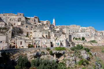 Fototapeta na wymiar view of the sassi of Matera city located on a rocky outcrop in Basilicata