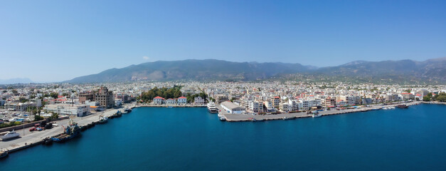 Fototapeta na wymiar Aerial view of Kalamata port at daylight, one of the biggest ports in Peloponnese, Greece