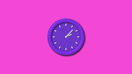 Amazing purple color 12 hours 3d wall clock isolated on pink background, Counting down wall clock