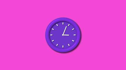 Amazing purple color 12 hours 3d wall clock isolated on pink background, Counting down wall clock