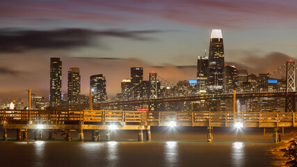 San Francisco Skyline and Bay Bridge via Port View Park in  Oakland California