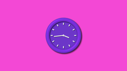 Amazing purple color 12 hours 3d wall clock isolated on pink background, Counting down wall clock