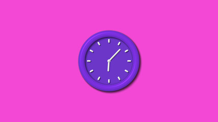 Amazing purple color 3d wall clock isolated on pink background,Counting down 3d wall clock