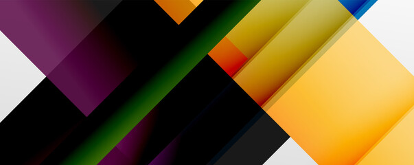 Geometric abstract backgrounds with shadow lines, modern forms, rectangles, squares and fluid gradients. Bright colorful stripes cool backdrops