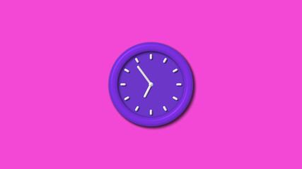 Amazing purple color 3d wall clock isolated on pink background,Counting down 3d wall clock