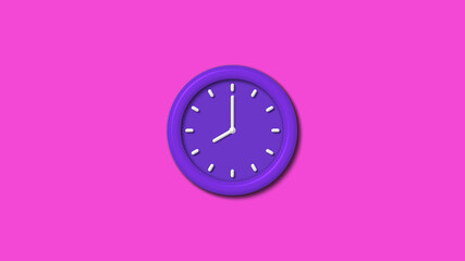 Amazing purple color 3d wall clock isolated on pink background,Counting down 3d wall clock